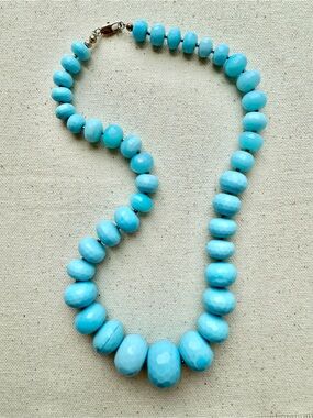 Handmade Chunky Blue Quartz Beaded Necklace Graduated Beaded Necklace